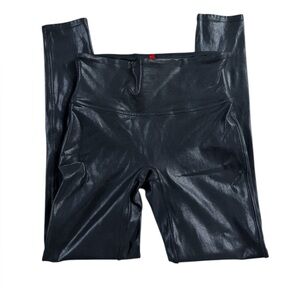 SPANX Faux leather Shiny Black Leggings medium petite moto compression high rise